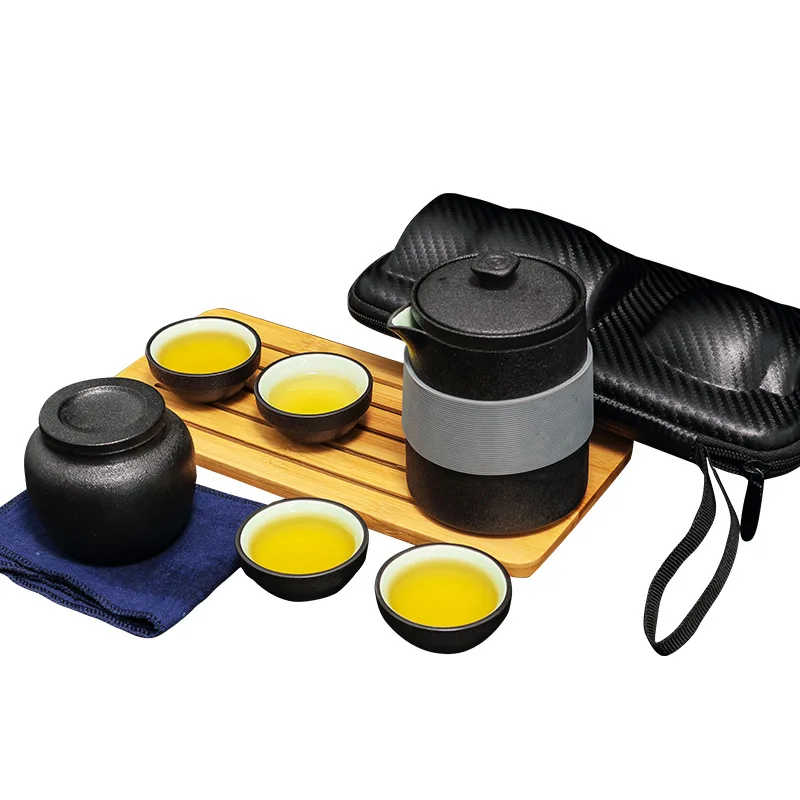 Черный керамический портативный экспресс-сервиз один горшок четыре чашки