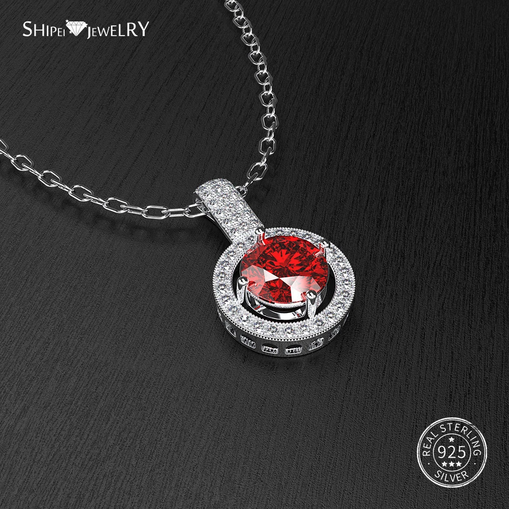 

Shipei 100% 925 Sterling Silver Fine Jewelry Sapphire Emerald Ruby Round Pendant Necklace for Women Anniversary Gift
