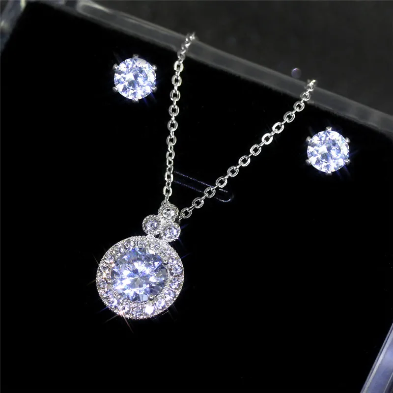 

Fashion Rhinestone Women Necklace Earring Set Starry Sky Zircon Disc Luxury Elegant Ladies Temperament Wedding Gift Jewelry