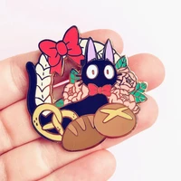 cute gigi the baker hard enamel pin cartoons animal black cat brooch anime kikis delivery services fans collectible badge gift