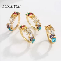 flscdyed colorful shining zircon 26 letters rings for women 2022 new fashion adjustable cuff ring charm jewelry gift for girl