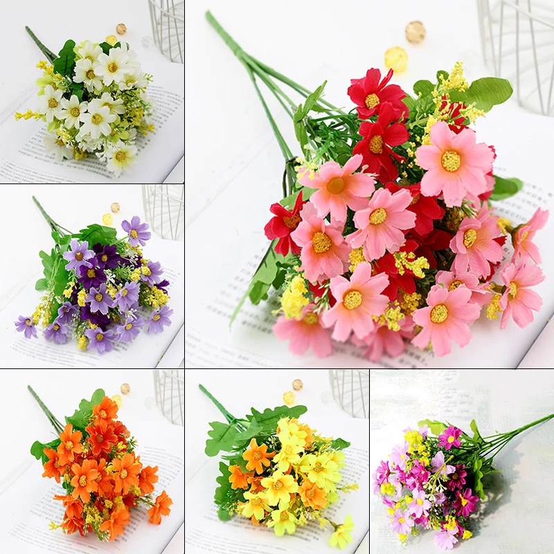 1 Bunch Of Simulation Artificial Daisy Fake Flowers Plant Green Leaf Home Party Wedding Room Decoration Ornament | Дом и сад