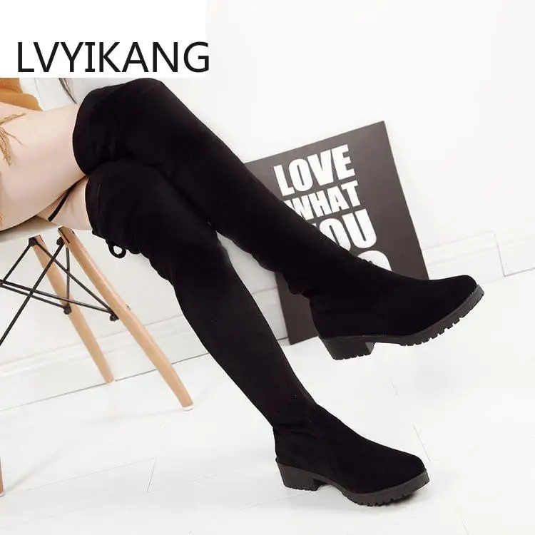 

Женские сапоги на осень и зиму, новинка 2020, Сапоги выше колена, элегантные минималистичные удобные сапоги из флока на плоской подошве, модны...