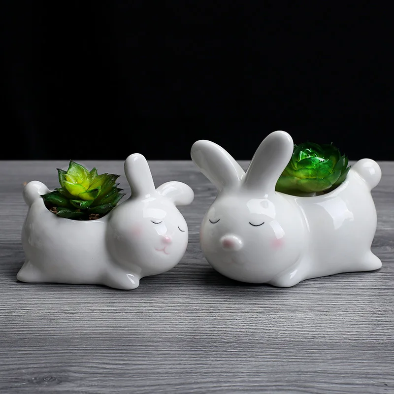 

Cartoon Ceramics Rabbits Flower Pot Succulents Planter Flower Arrangement Container Home Living Room Desktop Decor Garden Bonsai