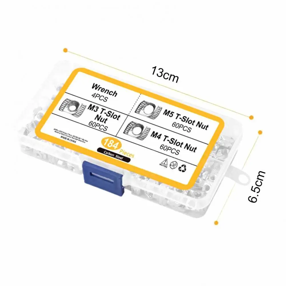 

184Pcs M3/4/5 T Nut Block Carbon Steel Multiple Models Assortment Kit T Slot Nuts With Wrench Box Set Window Repairing Tools