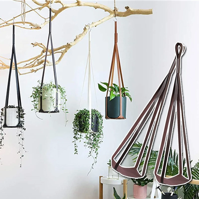 

1pcs succulent green plants simple leather hanging pot rack indoor and outdoor plant hanging basket tray J6A5802