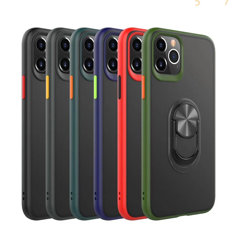

Phone Case For iPhone 11 Pro X XS XR Max 8 7 Plus Metal Magnetic Ring Hard PC Back Cover Soft TPU Silicone Edge Shockproof Shell