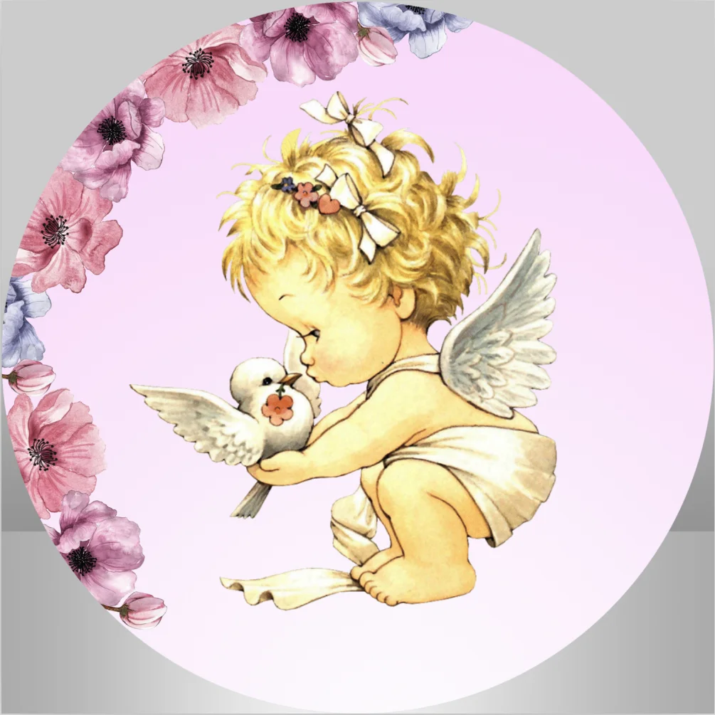 

Photocall Boda Baby Angel Flower Round Circle Backdrops Newborn Baby Shower 1st Birthday Party Background for Photo Studio