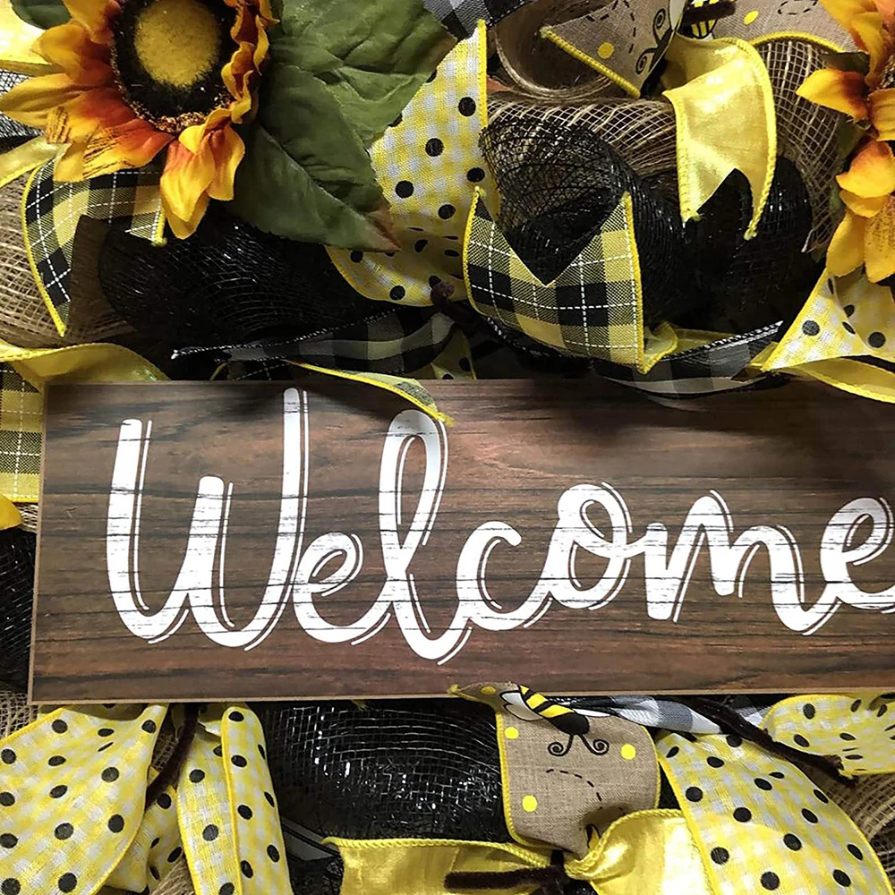 

Sunflower Bee Wreath for Front Door Spring Wreath Decor Artificial Handmade Wreath for Wedding Party Hanging Pendants jl