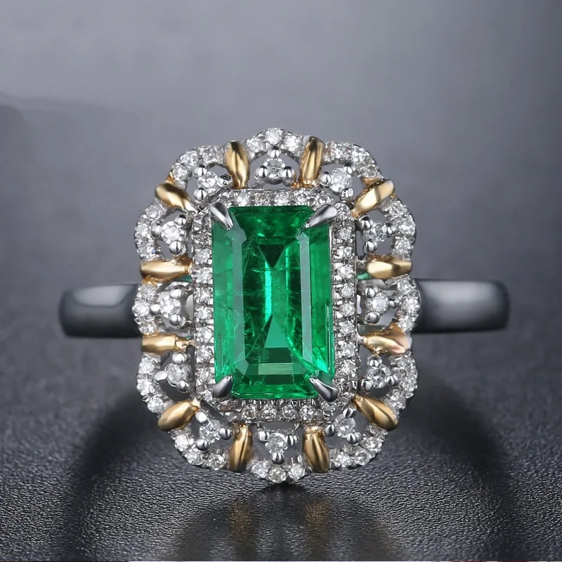 

925 Sliver Pure Turquoise Emerald Square Diamond Ring Bague Bizuterias for Women Silver 925 Jewelry Green Topaz Diamond Ring Box