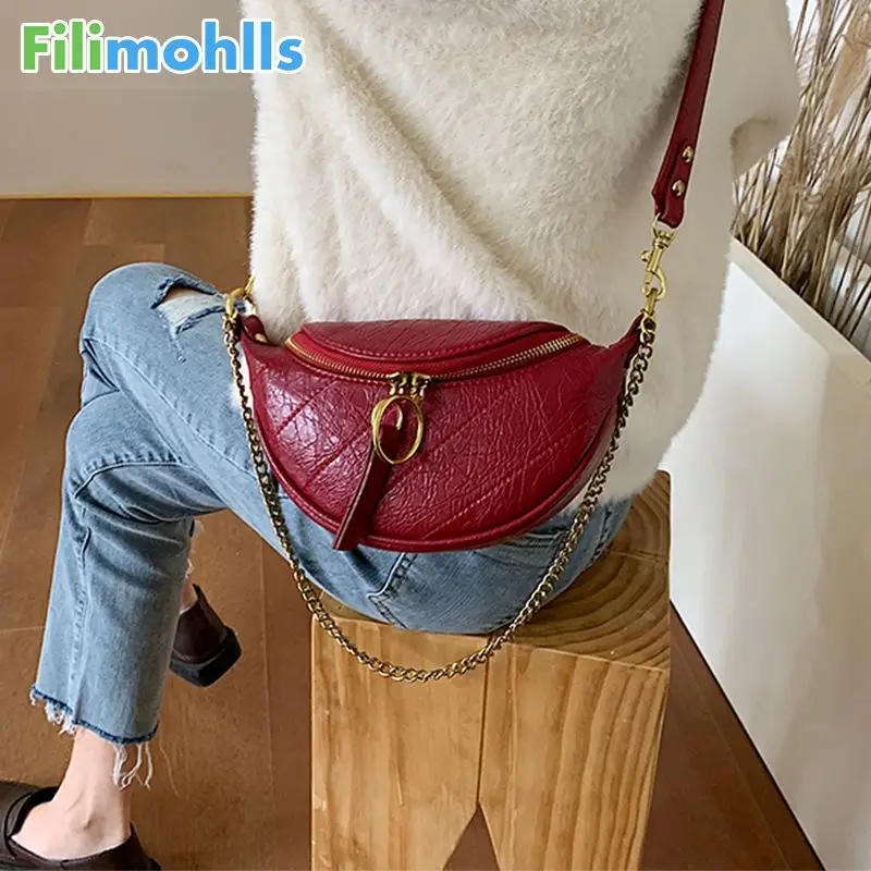 

Solid Color Pu Leather Crossbody Bags For Women 2022 Round Zipper Shoulder Messenger Bag Lady Chain Travel Handbags S2089