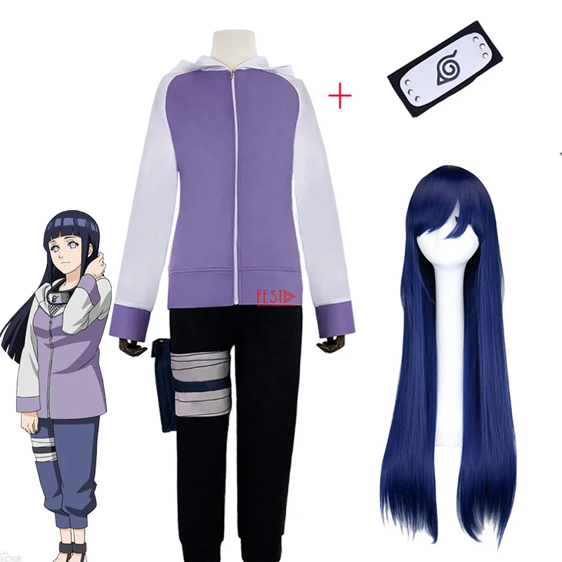 Аниме боруто Маскарадные костюмы длинный парик Хината Хьюга худи и штаны