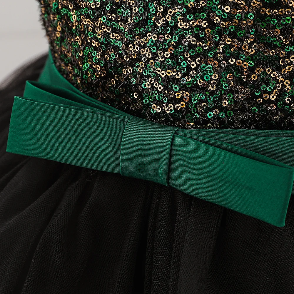 Блестящее платье в полоску с блестками и большим бантом для маленьких девочек на