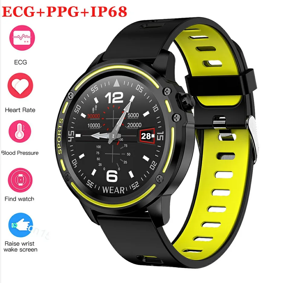 black with green L8 мужские Смарт-часы IP68 водонепроницаемые reloj inteligente умные часы ЭКГ PPG кровяное давление сердечный ритм спортивные фитнес-браслет часы - Цвет: black with green