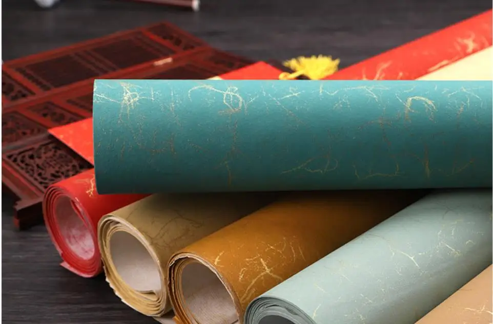 

5 листов древней золотой проволоки волокна батик полунеобработанный полуспелый каллиграфический конкурс выставочная бумага 48x180 см