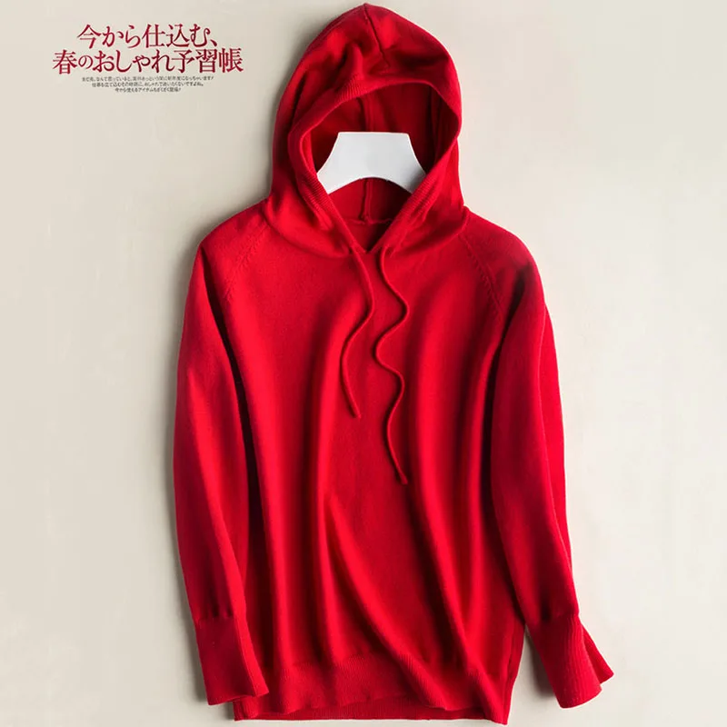 Женский кашемировый свитер в Корейском стиле с капюшоном Свободный Повседневный