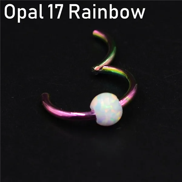 Opal 17 Rainbow 1 шт. титановая шарнирная Опаловая перегородка кликер носовое кольцо Лабрет губа ушной хрящ спираль серьги гвоздики пирсинг ювелирные изделия 16 г - Окраска металла: Opal 17 Rainbow