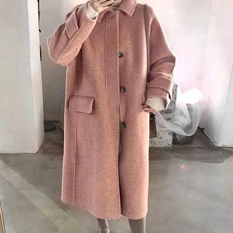 Ropa Mujer New Autumn Winter Coat Women Lady Long Sleeve Solid Color Button Warm Fashion Woolen Coats Dropship | Женская одежда