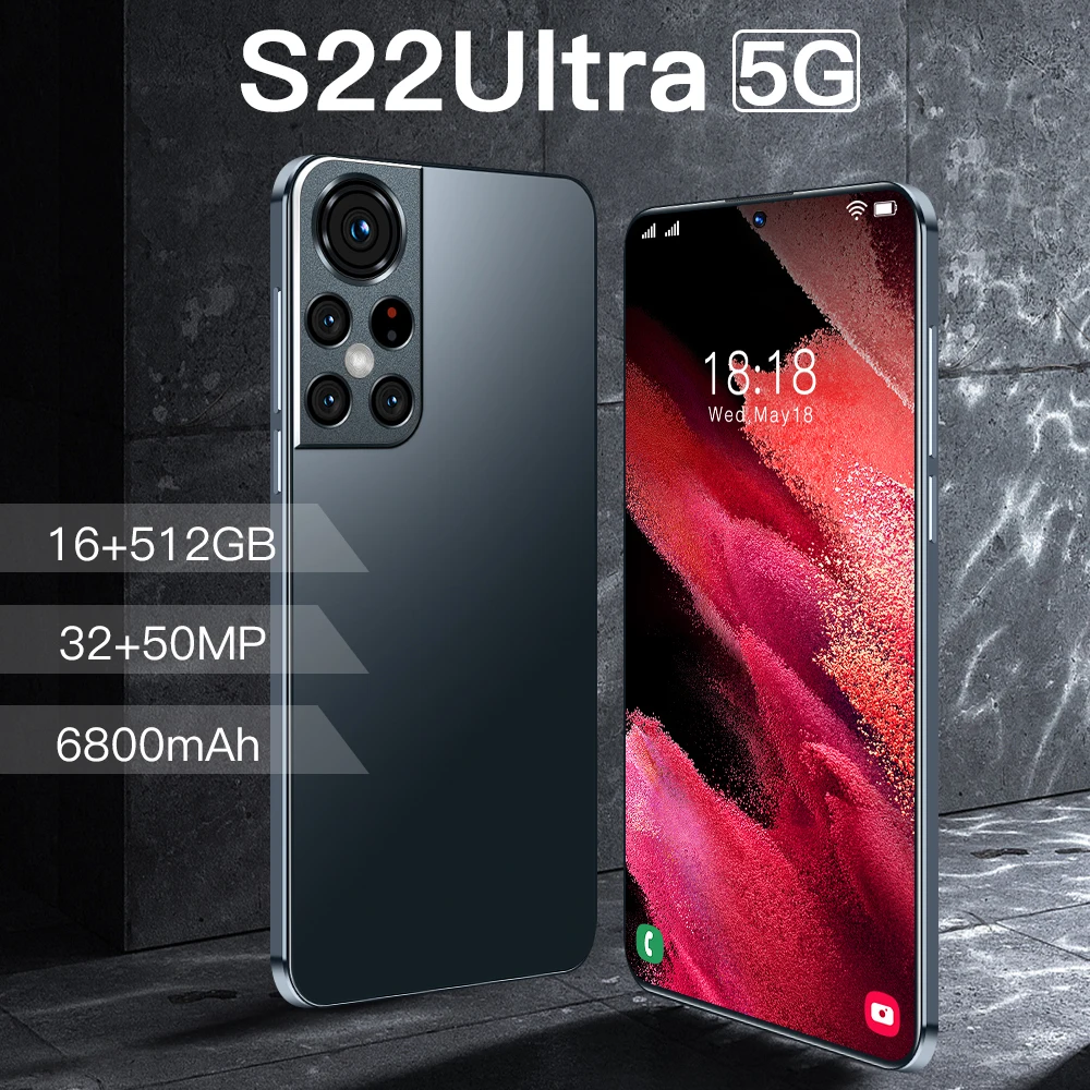 

Новый смартфон S22 Ultra 5G, 6,8 дюйма, 16 + 512 ГБ, Android