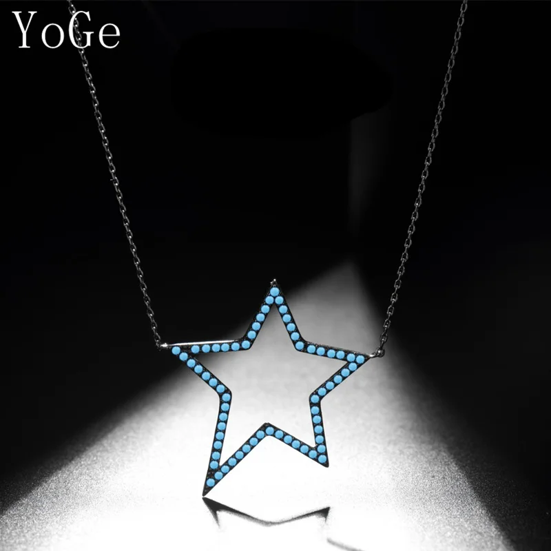 YoGe PD009 модный дизайн синий CZ кристалл микро проложили Lucky Star ожерелье и подвески \ девушки черный цвет ювелирные изделия
