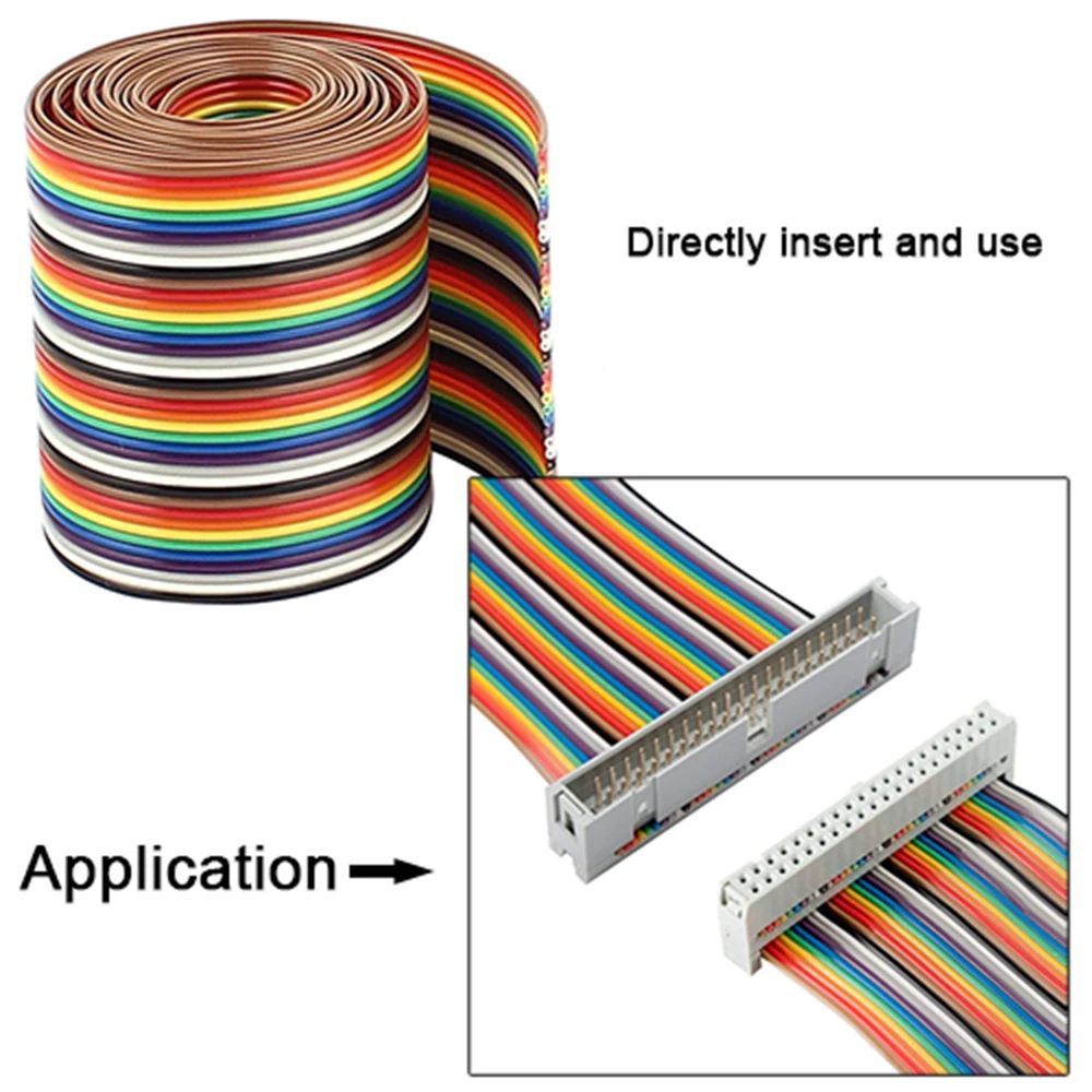 

1.4mm 40pin Rainbow Flat Ribbon Stranded Dupont Cable 1M 2M 3M 5M 10M for Dupont Line Connector Pitch Connect Wires