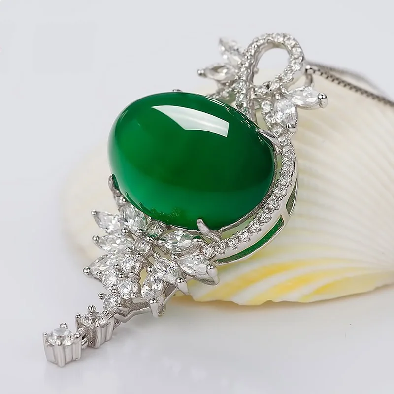 Natural Green Jade Pendant 925 Silver Necklace Jadeite Chalcedony Amulet Fashion Charm Jewelry Gifts for Women Her | Украшения и