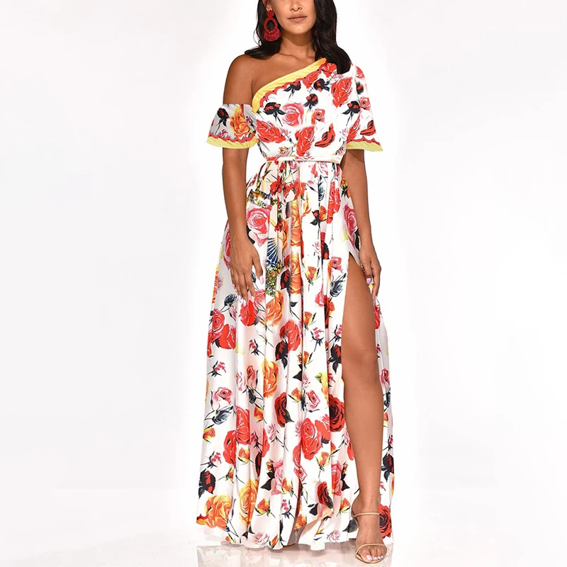 Женское платье макси с открытыми плечами и коротким рукавом сексуальное пляжное