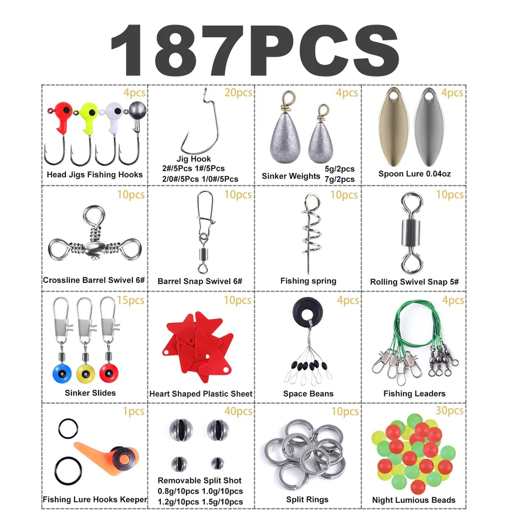 160/187pcs Fishing Accessories Fishing Accessories Kit Including Fishing Hooks Beads Swivels Snap Sinker Weight Fishing Terminal enlarge