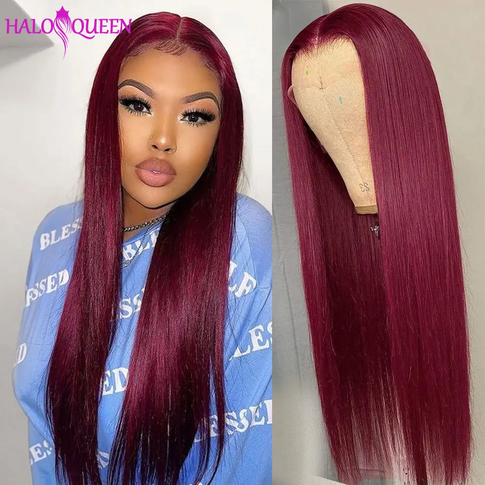 99J Human Hair Wig 13x4 Straight Red Lace Front Human Hair Wigs For Women Pre Plucked With Baby Hair 99J Closure Wig 4x4 30 Inch