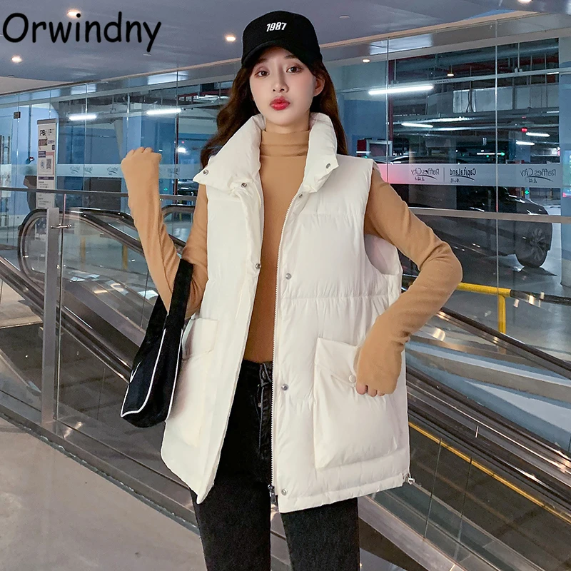 

Женский зимний хлопковый жилет Orwindny, свободный короткий жилет с большими карманами, трапециевидная куртка с хлопковой подкладкой, пальто б...