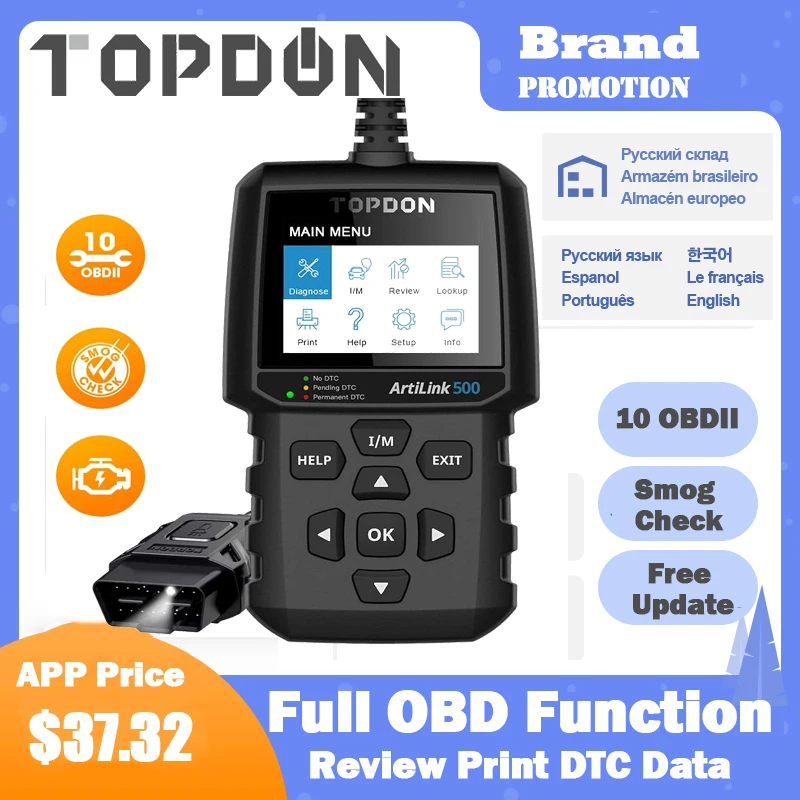TOPDON AL500 OBD2 автомобильный диагностический инструмент OBD 2 Автомобильный сканер