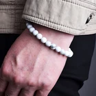 Модные браслеты с белыми бусинами Howlite, браслеты для женщин и мужчин из бирюзы, ювелирные изделия