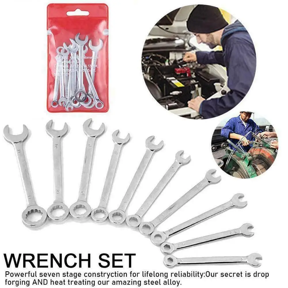 

Mini Spanner Wrenches Set Key Ring Spanner Explosion-proof British/Metric Pocket Type Wrenches 10pcs/set J7U8
