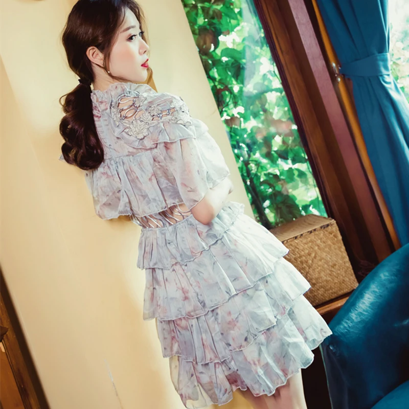 

Australia expensive catwalk style elegant ruffled applique hand-worn heavy industry holiday dress