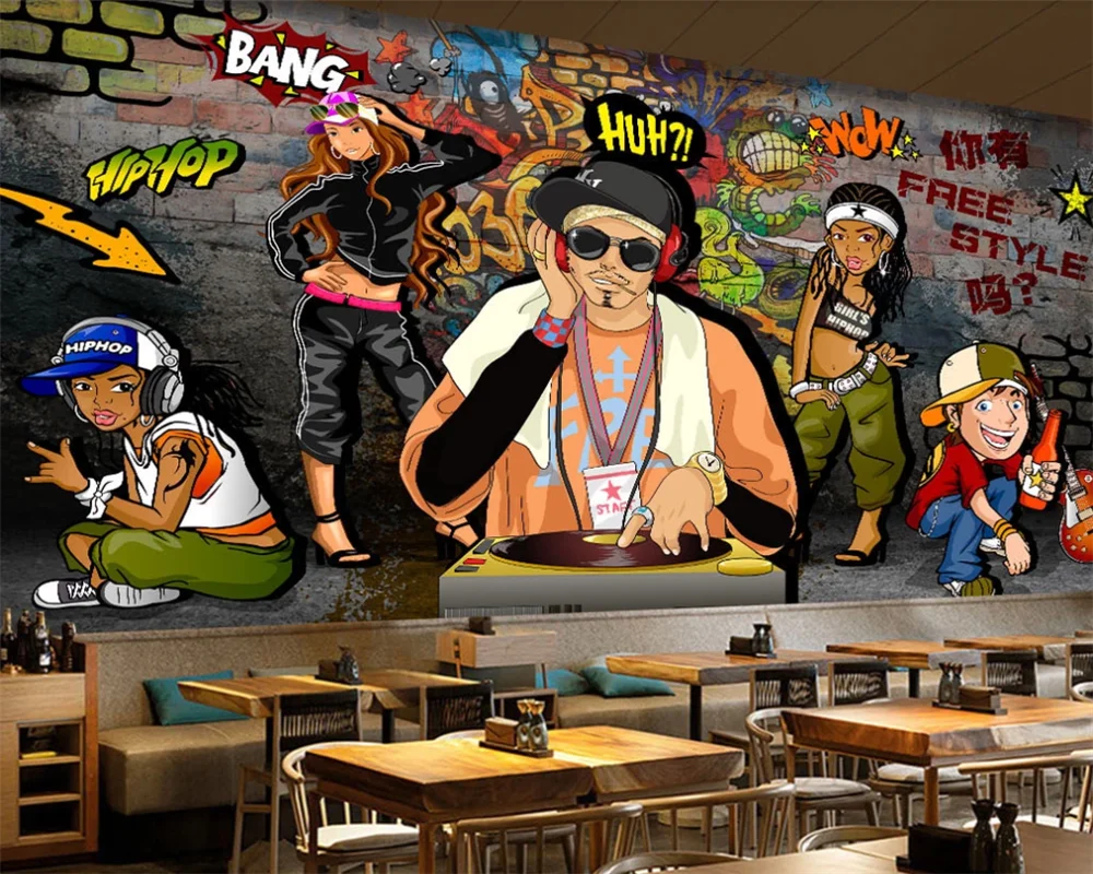 Пользовательские 3D обои росписи ретро ностальгические граффити Музыка Бар