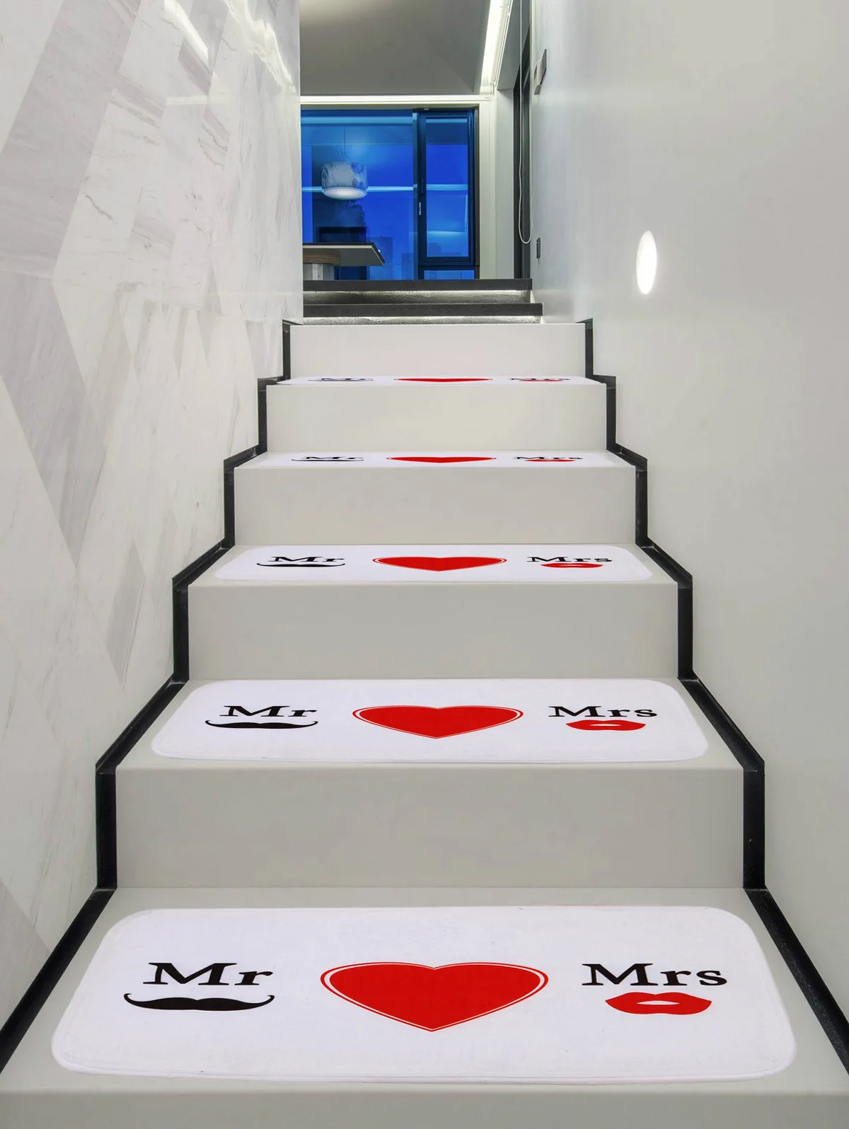 

5-Piece Stair Carpet Treads Mustache Lips Print Non-Slip Coral Fleece Runner Mat Or Carpet Tread Indoor Outdoor Pet Staircas Rug