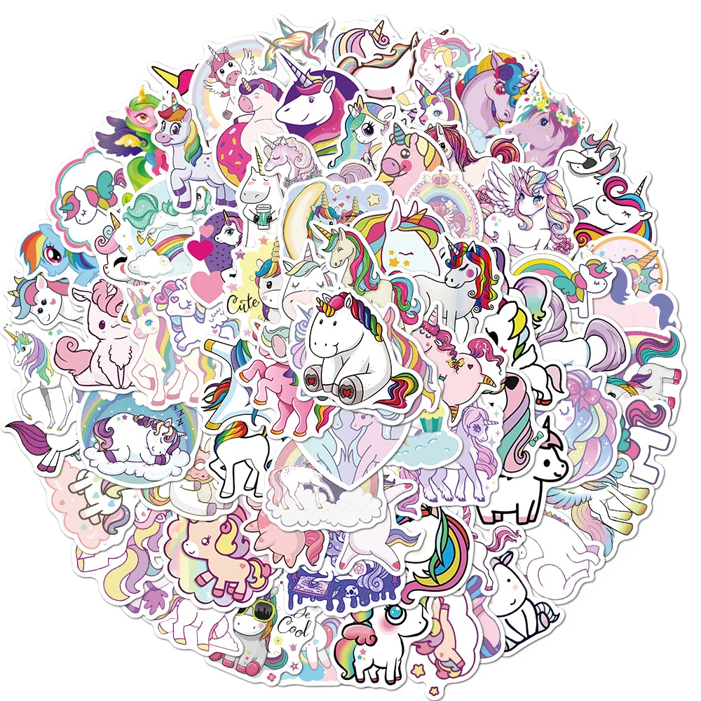 Pegatinas impermeables para ordenador port&aacute;til, calcoman&iacute;as con dibujos de unicornios, bonitos dibujos de animales, DIY para equipaje, bicicleta y Notebook, 10/50/100 Uds.-1