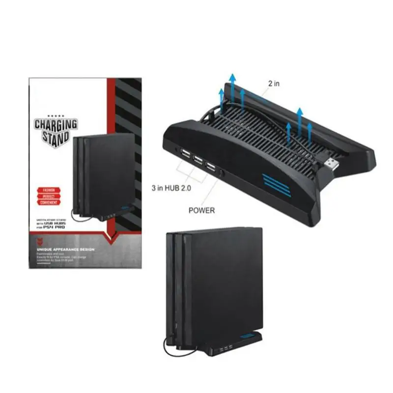 Зарядное устройство для консоли PS4 Pro с 3 usb хаб двойным охлаждающим вентилятором