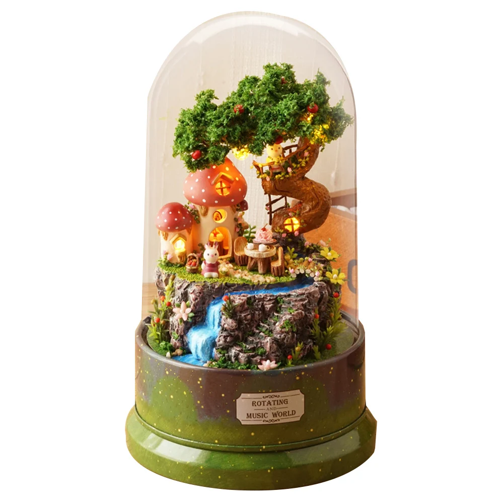 

Doll Houses DIY Miniature Dollhouse Model Wooden Mini House Toy Rotate Music Box with Dust Cover Toys Birthday Gifts