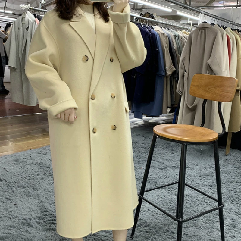 Новинка Зима 2019 модное свободное однотонное двубортное шерстяное пальто в