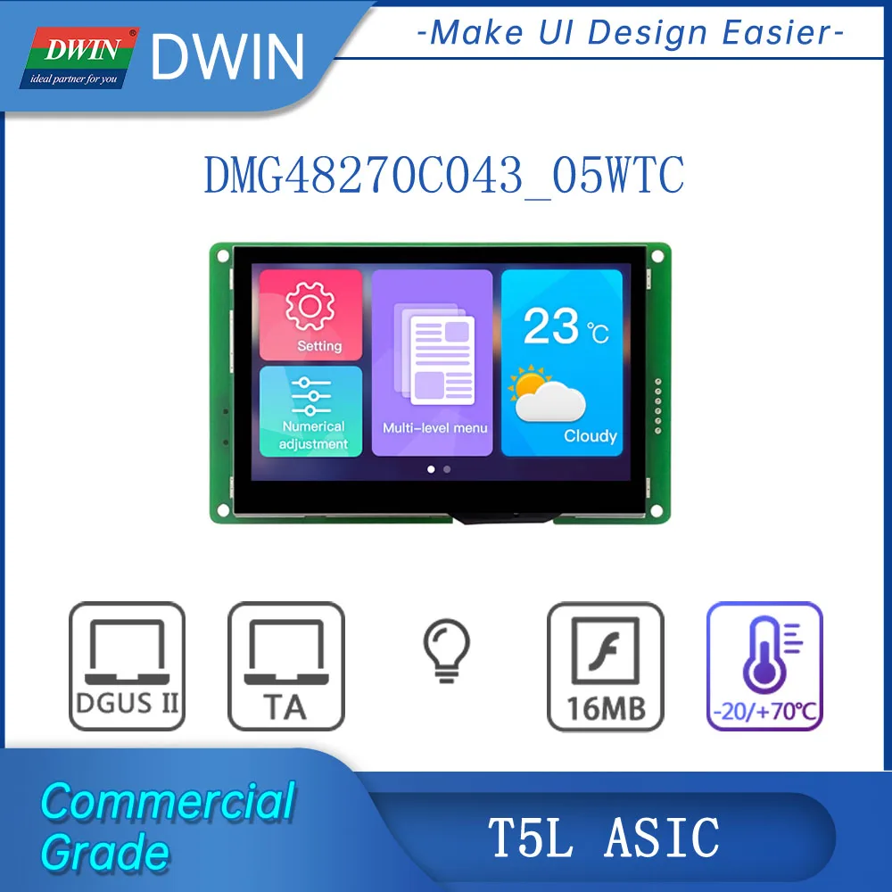 

Умный Progammable TFT LCD модуль DWIN 4,3 дюйма 480*272, коммерческий класс, сенсорная панель RTP/CTP, DMG48270C043_05W