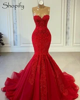 sexy mermaid sweetheart luxury beaded applique african women red long evening dresses 2021 party gowns