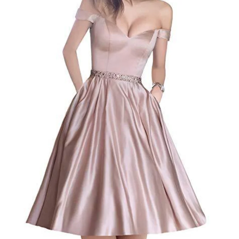 

New Sleeveless One Shoulder V-neck Shoulder Evening Dress In Summer Ladies' Party Shorts and Knee Skirt Princess Skirt Ball Gown