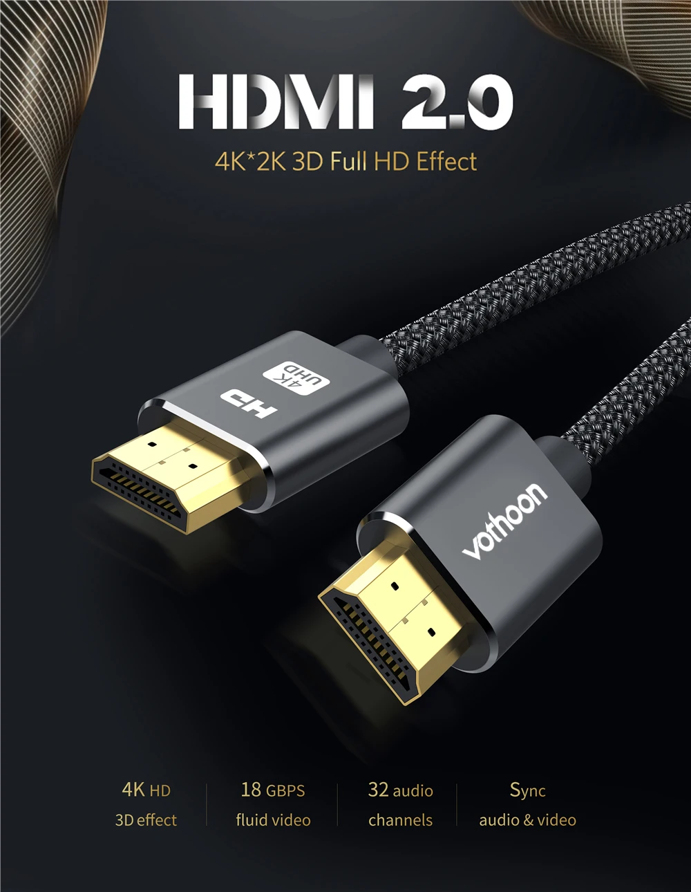 Vothoon 4K 60Hz HDMI 2,0 кабель HDMI к HDMI кабель Ethernet кабель для PS3 проектор HD lcd Apple tv компьютер ноутбук к Displayer