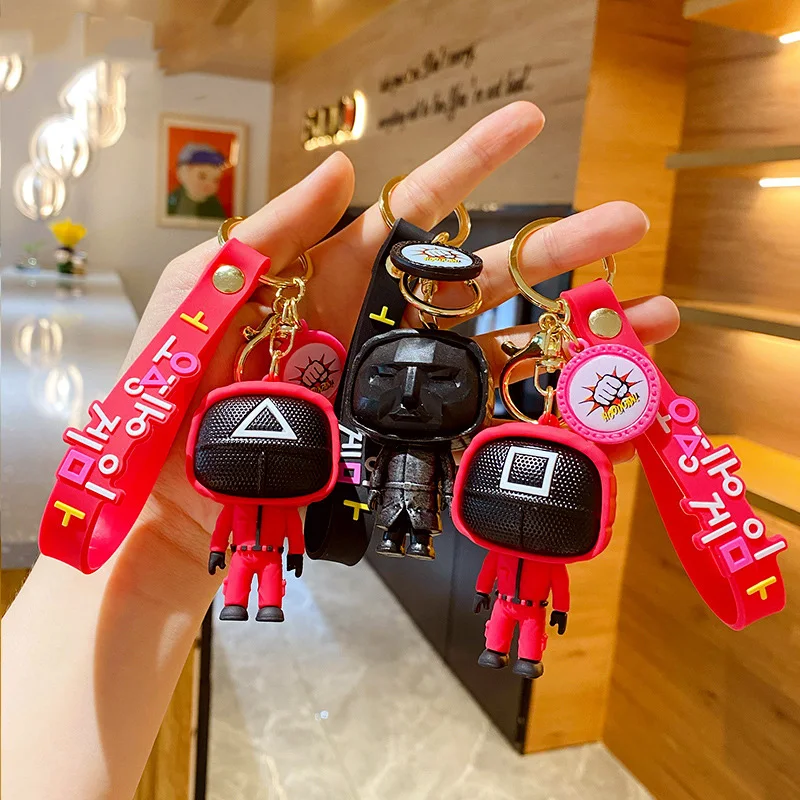 

Squid Game 3d Mini Mask Key Chain Triangle Series Creative Charms Round Six Doll Figurine Key Ring Car Backpack Pendant Keychain