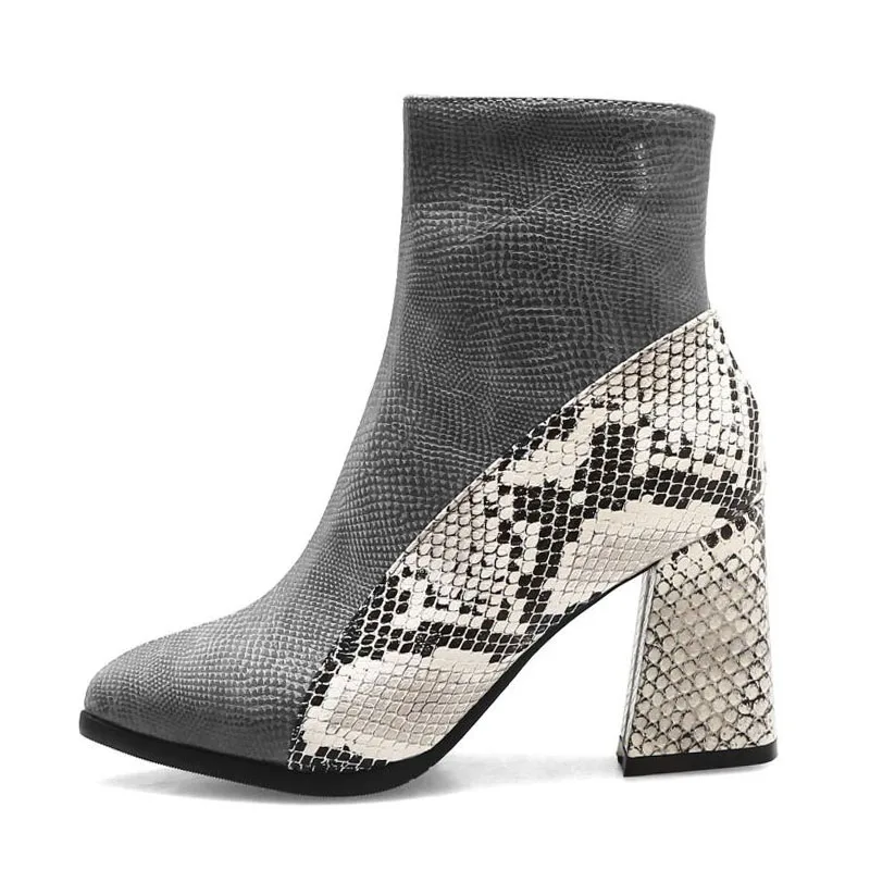 RIZABINA женские зимние ботильоны Термальность грубые ботинки на высоком каблуке