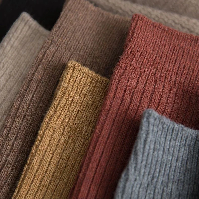 Winter Wool Thicken Warm Socks Women High Solid Long Loose Basics Casual Cotton Japanese Style Harajuku Sox Dark Grey Black Hot