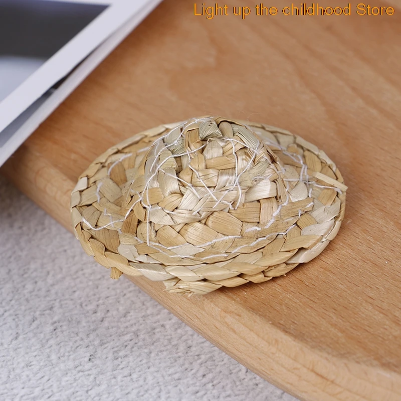 

1/12 Hand Weaved Straw Hat Mini Doll Hat Ornament Strawhat Dollhouse Miniature Kits Accessories