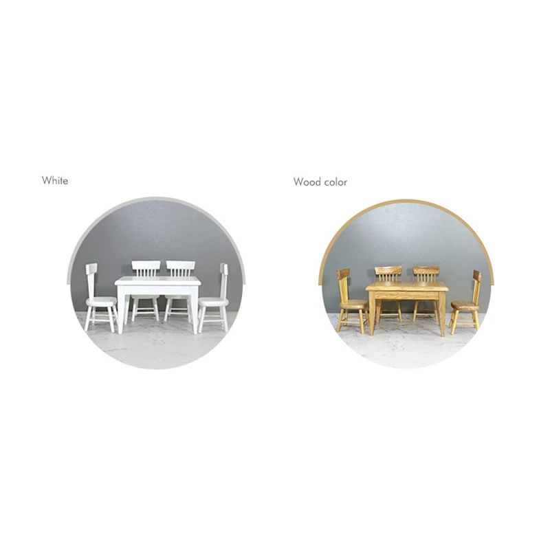 

1/12 Dollhouse Miniature Dining Table Chair Wooden Furniture Set for Kids