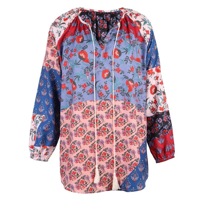 2019 женская блузка в стиле бохо цветочный принт длинный рукав рубашка модная